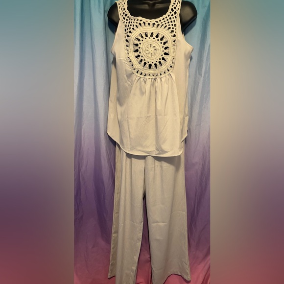 Light and Airy, Cream Sleeveless Top and Pants Set Size M NWOT Never Worn - Picture 7 of 8